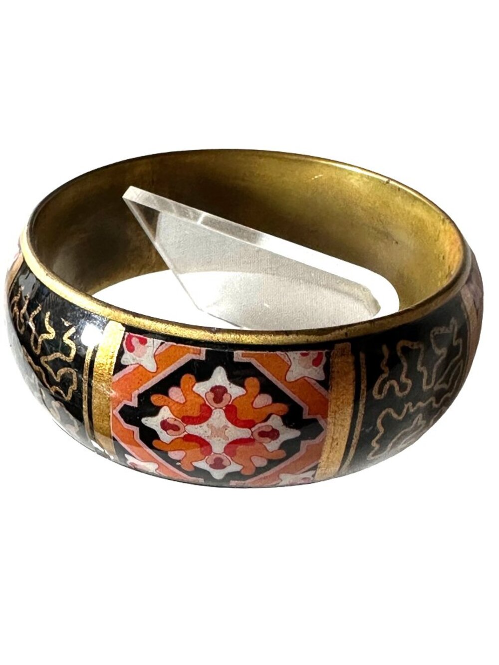 Arabesque Brass Bangle Bracelet Black Gold Granny Retro Boho